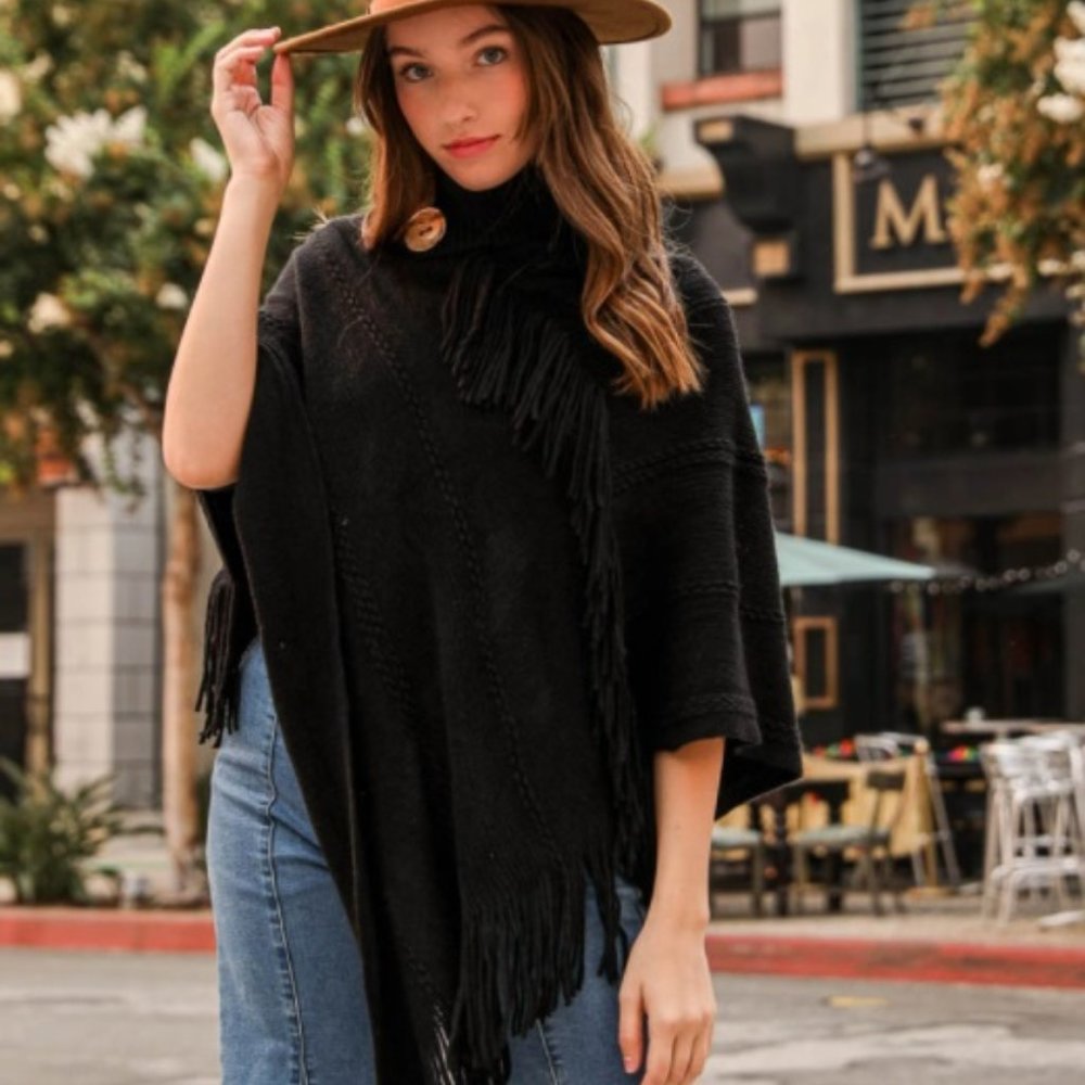 Large Button Knitted Poncho